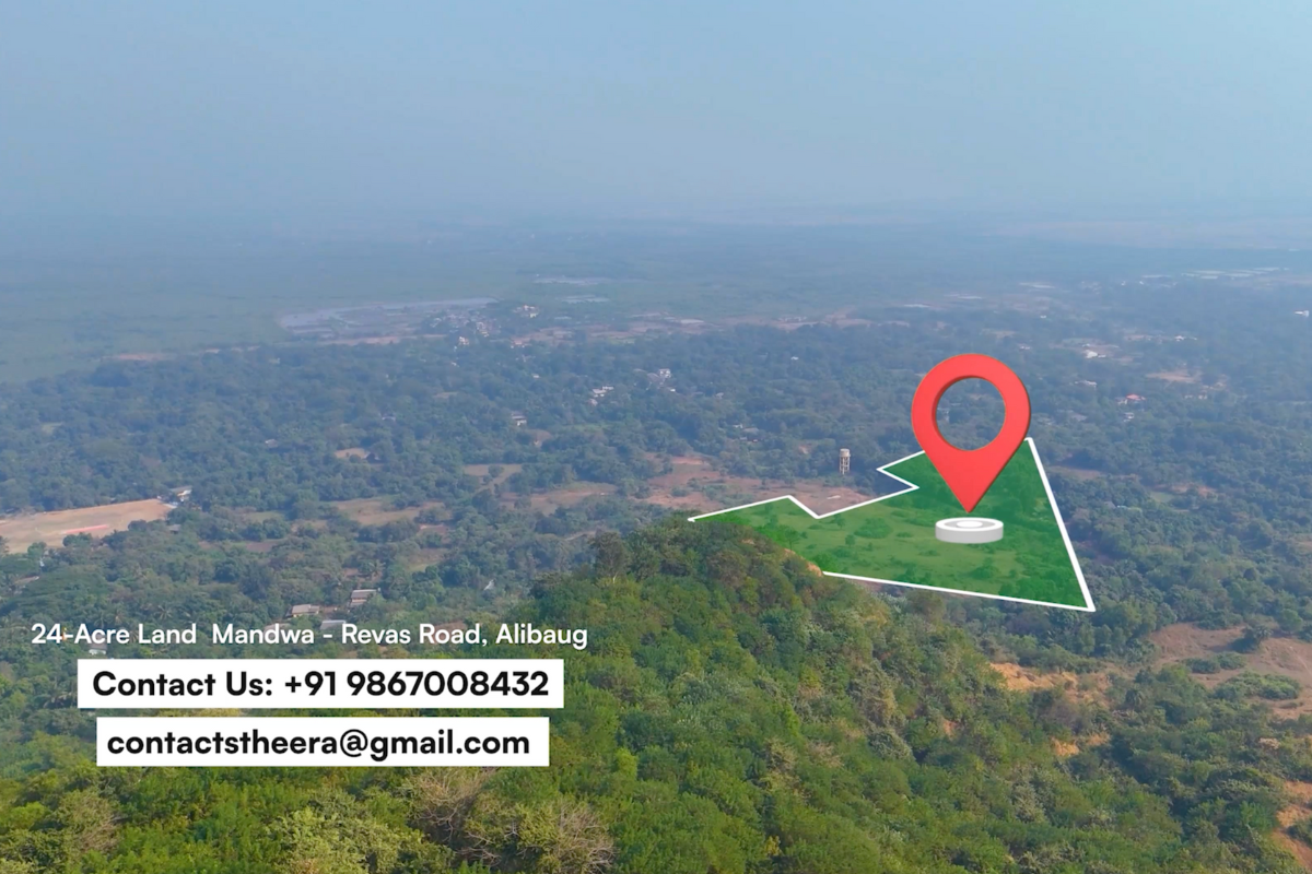 Prime 24-acre land in Alibaug for sale, featuring mountain views, ideal for agriculture, resort projects, and real estate investment.