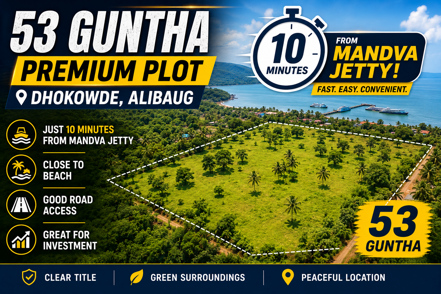 53 Guntha premium land plot in Dhokawde near Mandwa Alibaug Road