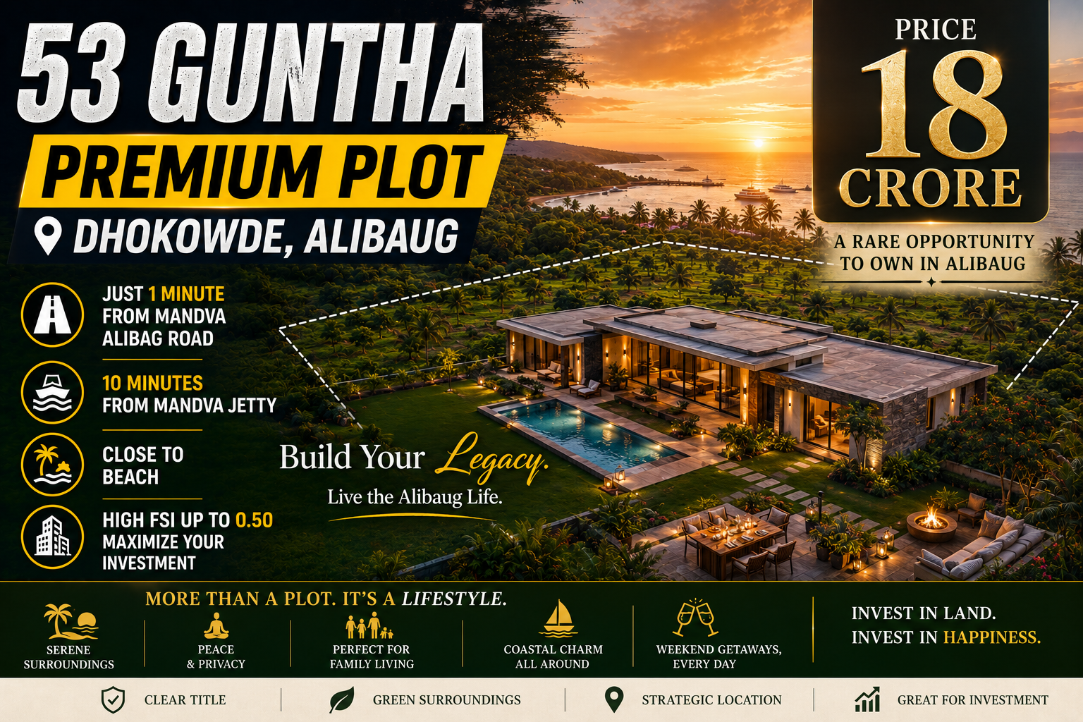 53 Guntha premium land in Dhokawde Alibaug ideal for villa and resort development